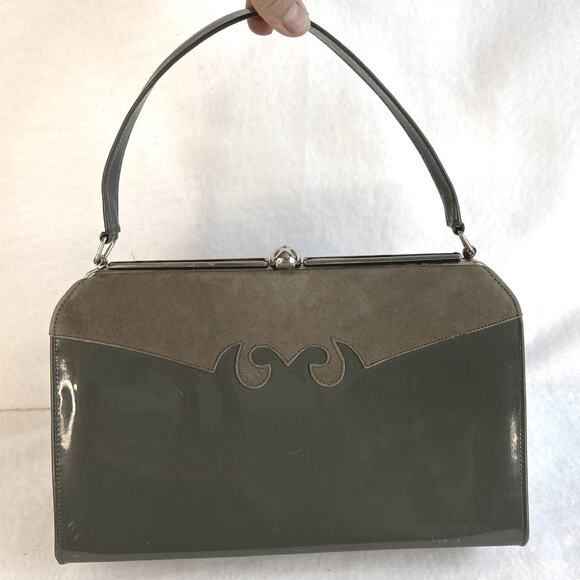 VTG 1950-1960’s A Life Stride  Faux Patent Leather Handbag Two Tone Gray - Picture 1 of 11